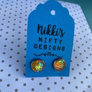 Orange mermaid scale 10mm hypoallergenic stud earrings
